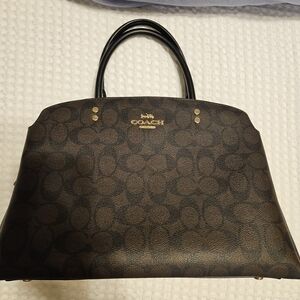 Coach Brown Signature Tote with Black Handles and Gold Hardware